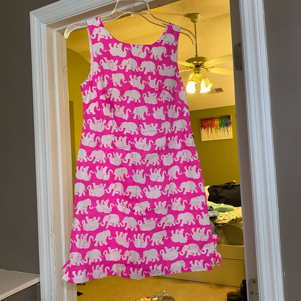 Neon pink shift dress